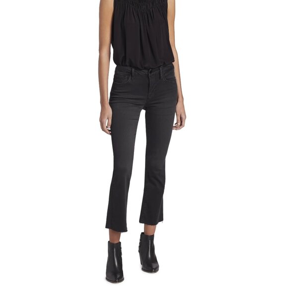 💖 Frame Black Le Crop Mini Boot Raw Edge Jeans - Picture 1 of 5